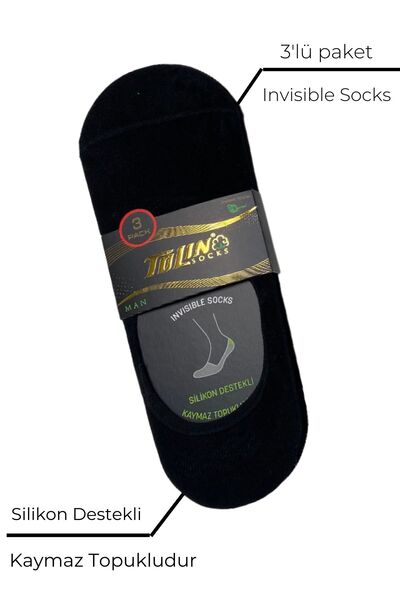 TOLIN Ανδρικό Σετ με 12 Μαύρες κάλτσες μπαμπού μπαλαρίνας με αντιολισθητικές γόβες Invisible 10400