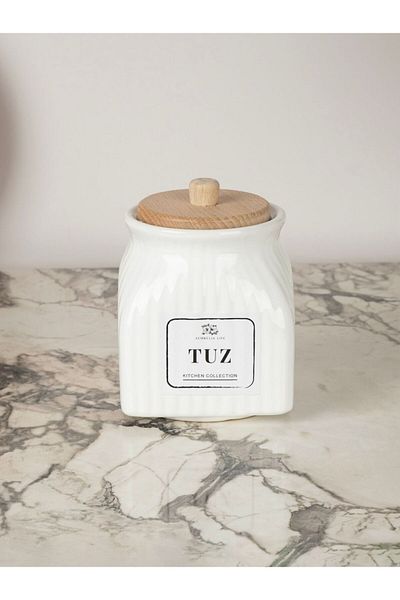Kitchen Pembelia 500 ml White Porcelain Salt Jar - Storage Container