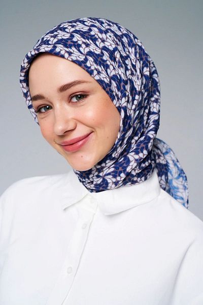 Modakaşmir Bamboo Scarf - Wheel Flower Pattern, Navy Blue Dusty, Brown