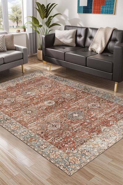 Depoba Onzy Vintage Kadife Yıkanabilir Kaymaz Pamuk Tabanlı Antibakteriyel Kilim Salon Halısı