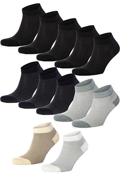 TOLIN Men's Set of 12 Colorful Bamboo Booties Socks 10514