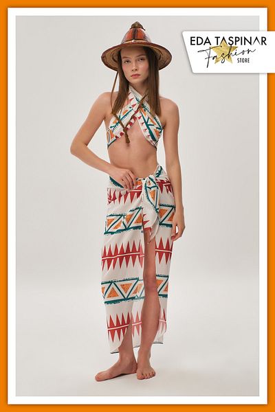 Eda Taşpınar Halter Neck Top Pareo Set TEKS-00049