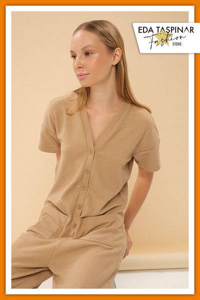 Eda Taşpınar Buttoned Cotton Woven Jumpsuit Home Wear TEKS-00039