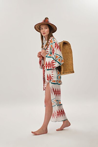 Eda Taşpınar Kimono Halter Collar Top Pareo Ethnic Patterned Suit TEKS-00054