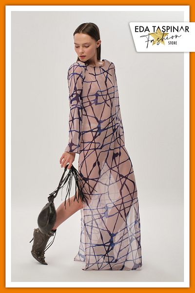 Eda Taşpınar Back Low-cut Chiffon Dress No.1 TEKS-00058