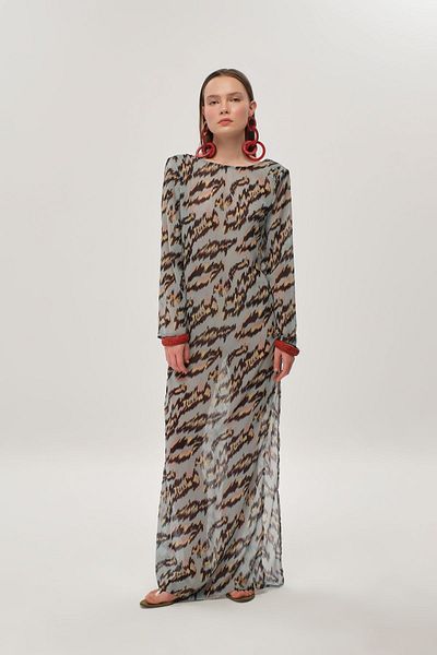 Eda Taşpınar Back Low-cut Chiffon Dress No.1 TEKS-00058