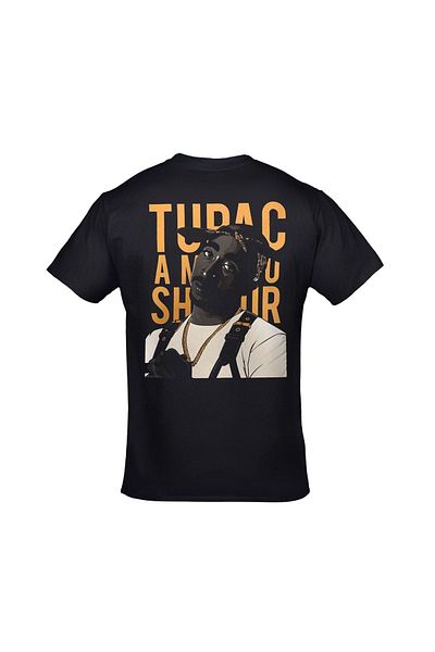 Orijin Tekstil Μαύρο μπλουζάκι 2pac Tupac Shakur εμπρός και πίσω με στάμπα Unisex