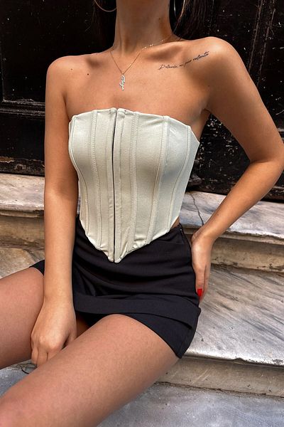 VAGGON Γυναικείο Aqua Green μπροστινό κούμπωμα στράπλες Crop Bustier Prm0625