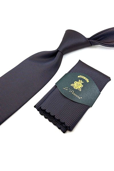 Kravatkolik Brown Dot Pattern Classic Tie with Handkerchief KK12397