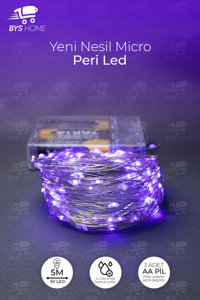BYSHOME Peri Led 5 Metre Pilli Mor Renk Dekoratif Aydınlatma