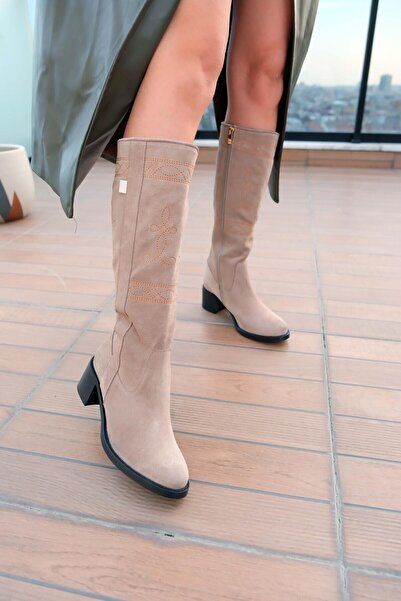 FOLLİNİ Γυναικείες μπότες με κέντημα από βιζόν με λεπτομέρειες