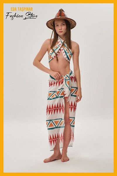 Eda Taşpınar Halter Neck Top Pareo Set TEKS-00049