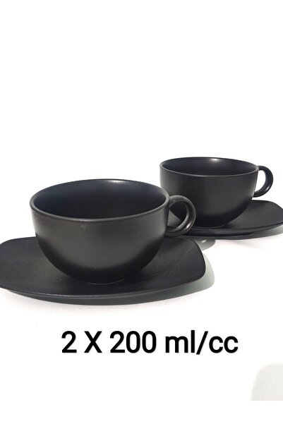 Kütahya Porselen 4 Parça 2 Kişilik Siyah Inci 2x200 ml cc Double Çay Nescafe ...