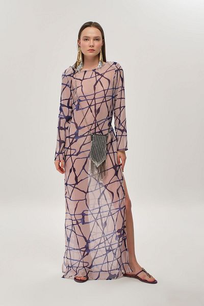 Eda Taşpınar Back Low-cut Chiffon Dress No.1 TEKS-00058