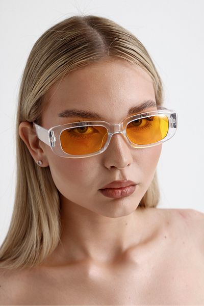 KAMPANİX NEW SEASON TRANSPARENT FRAME VINTAGE TREND SUNGLASSES WITH ORANGE GLASS