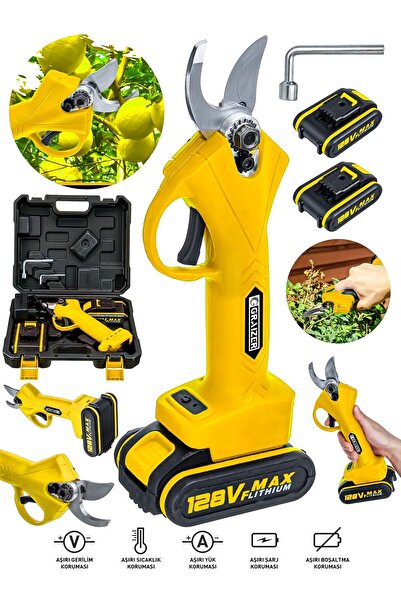 Graizer Alman 128 Vf 10 Ah Kömürsüz Motor Akülü Bağ Makasi Dal Budama Kesme Makasi Makinesi Çantali