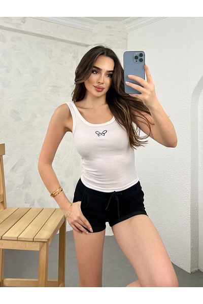 modavingo White Butterfly Embroidered Women's Athlete Body