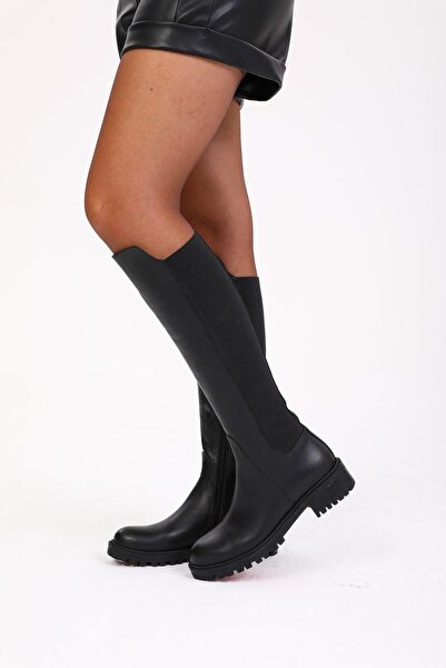 FOLLİNİ Γυναικείες δερμάτινες μπότες με μαύρο τακούνι