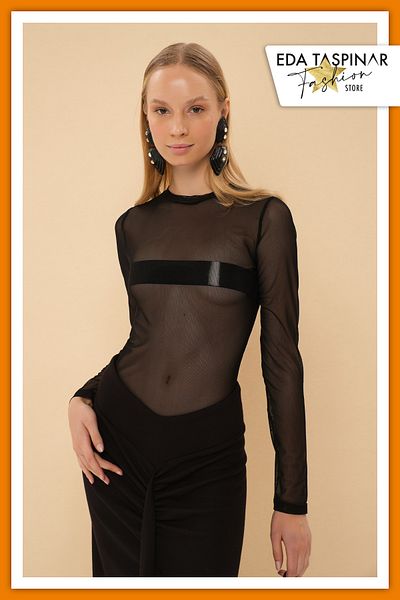 Eda Taşpınar Black Chiffon Body TEKS-00042