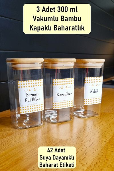 color house 3 Pieces 300 ml Spice Bowl Glass with Bamboo Lid Borosilicate - Stands Excluded