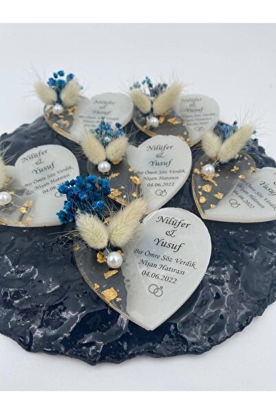 TETADESİGN Gold Parçacıklı Sedefli Beyaz Süslü Nişan Hatıra Hediyeliği Kalpli...