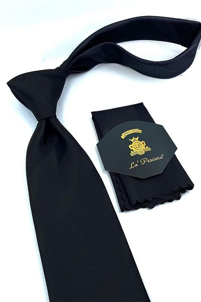 Kravatkolik Classic Tie with Black Line Pattern Handkerchief Kk10988