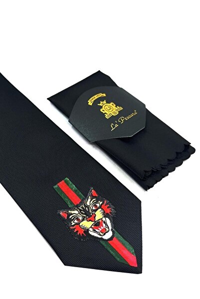 La Pescara Черна вратовръзка с леопардов принт Kk11688