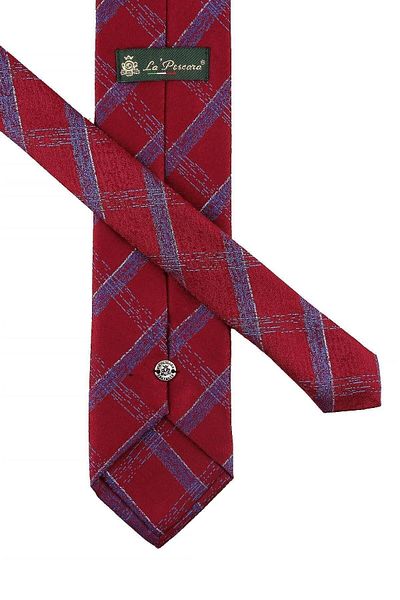 Kravatkolik Dark Red Plaid Pattern Classic Tie with Handkerchief Kk10759