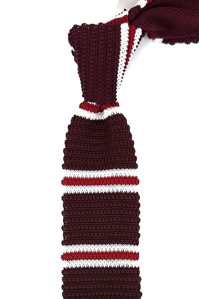 Kravatkolik Claret Red - Red Striped Knitted Tie Knitted 8371