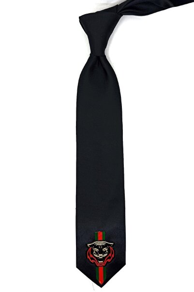 La Pescara Черна лъскава вратовръзка с бродерия на тигър Kk11700