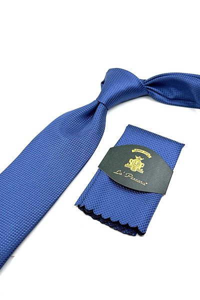 Kravatkolik Patterned Blue Necktie with Handkerchief - KK12542