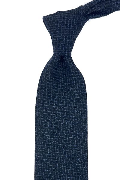 Kravatkolik Navy Blue Square Pattern Classic Wool Tie with Handkerchief KK12126
