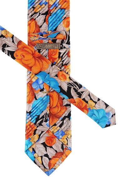 Kravatkolik Multicolored Flower Pattern Pleated Silk Tie Est138
