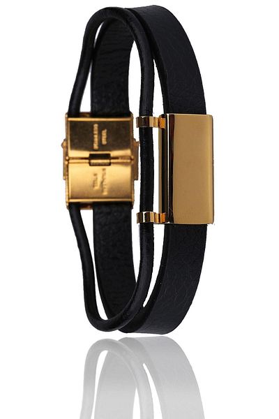 Kravatkolik Black Leather Steel Men's Bracelet Blk1507