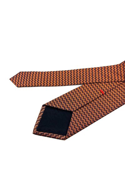 Kravatkolik Zephyr Style Orange Motif Pattern Italian Silk Tie İK1578