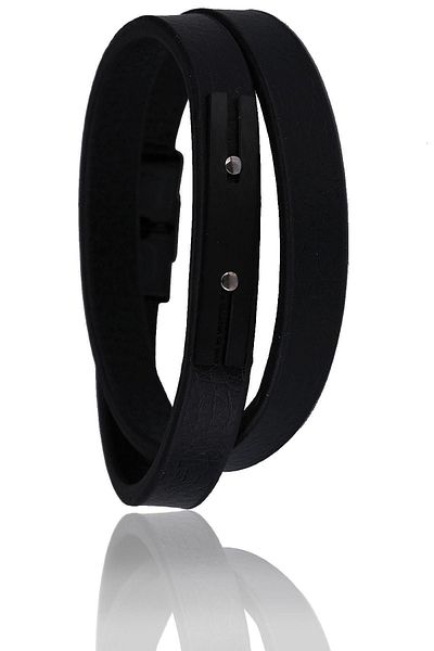 Kravatkolik Black Leather Steel Men's Bracelet Blk1529