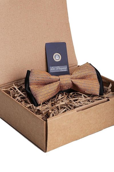 Kravatkolik Yellow Line Pattern Bow Tie P1310