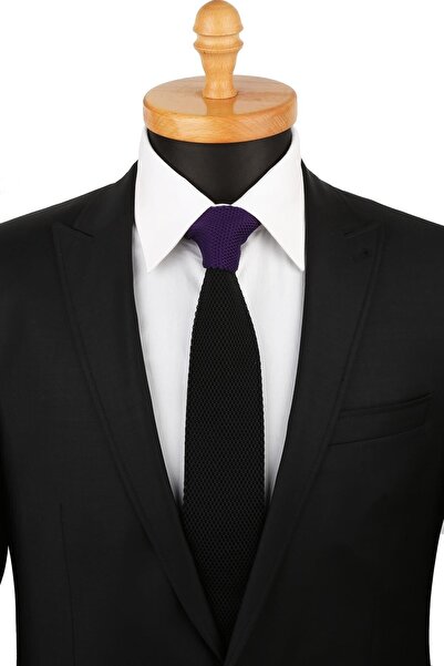 La Pescara Men's Black - Purple Plain Knitted Tie Knitted 8277 KRVT8690002221429