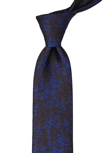 Kravatkolik Brown Flower Pattern Classic Tie with Handkerchief Kk10141