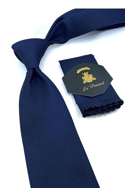 Kravatkolik Navy Blue Sand Pattern Classic Tie with Handkerchief