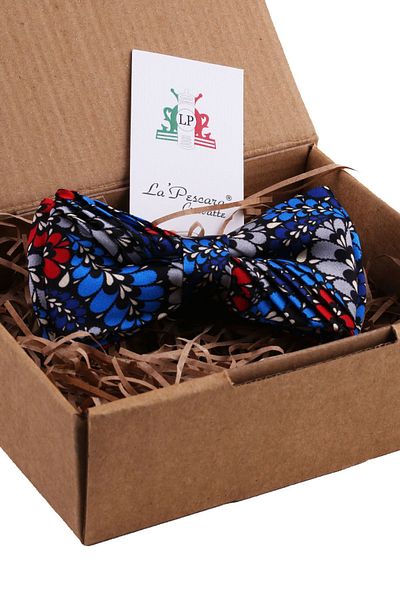 La Pescara Multicolored Motif Pattern Pleated Silk Bow Tie ESB38