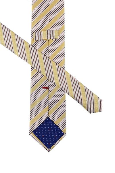 Kravatkolik Men's Mandelli Style Yellow Line Pattern Italian Silk Tie Ik861
