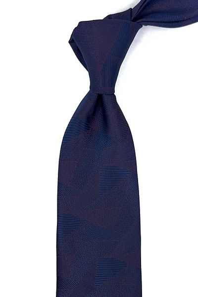 Kravatkolik Navy Blue - Claret Red Motif Pattern Classic Tie with Handkerchief KK12293