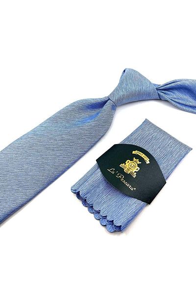 Kravatkolik Classic Tie with Blue Sand Pattern Handkerchief KK12350