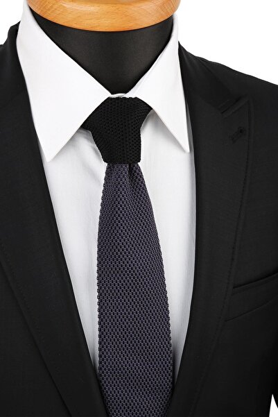 La Pescara Men's Smoked - Black Plain Knitted Tie Knitted 8276 KRVT8690002221428