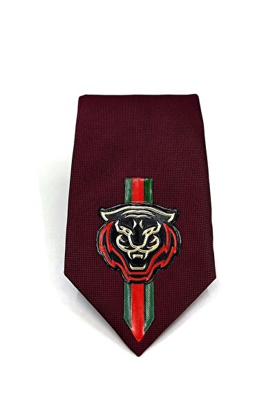 La Pescara Claret Red Plain Tiger Emblem Printed Tie Kk11699
