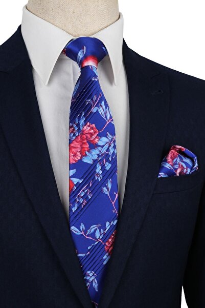 Kravatkolik Синій квітковий візерунок, шовковий краватка Est105