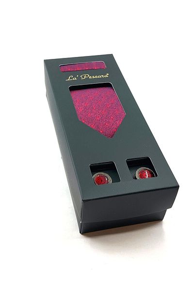 Kravatkolik Red Handkerchief Tie Red Cufflink Gift Set OS535