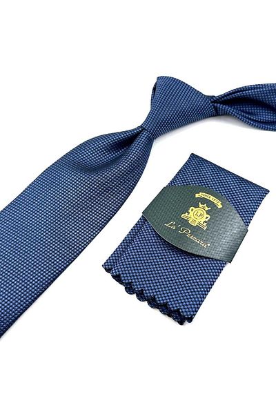 Kravatkolik Patterned Blue Necktie with Handkerchief - KK12682