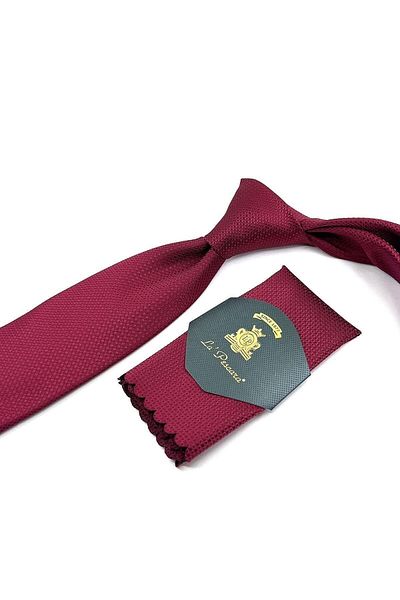 Kravatkolik Claret Red Dot Pattern Classic Tie with Handkerchief Kk11263